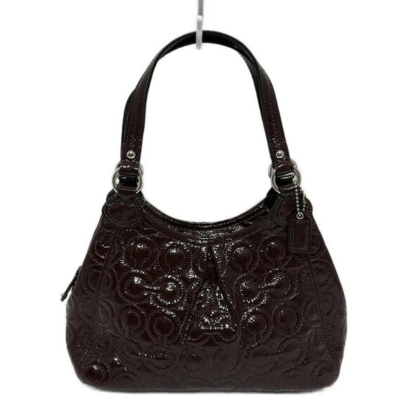 Auth COACH Gramercy Embossed Pouch 42966 Dark Brown Patent Leather - Handbag - Picture 1 of 9